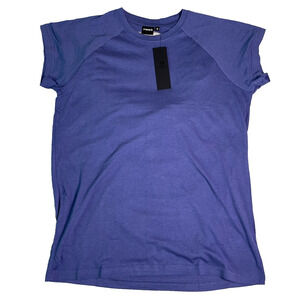 NWT Mono B Draped Back T-Shirt Womens M Blue Crew Neck Cap Sleeve Activewear